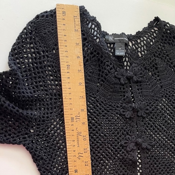 INC International Concepts Open Knit Crochet Black Ruffle Hem Cardigan M - Picture 15 of 15